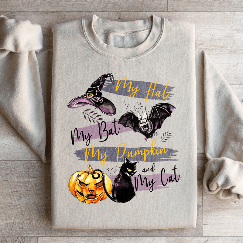 My Hat My Bat My Pumpkin And My Cat Sweatshirt Sand / S Peachy Sunday T-Shirt