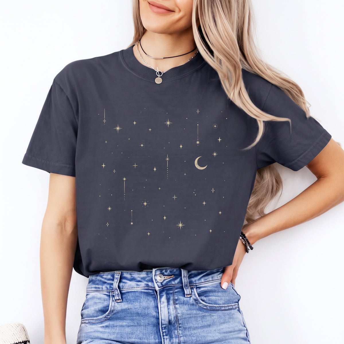 T-shirt Lune étoilée céleste