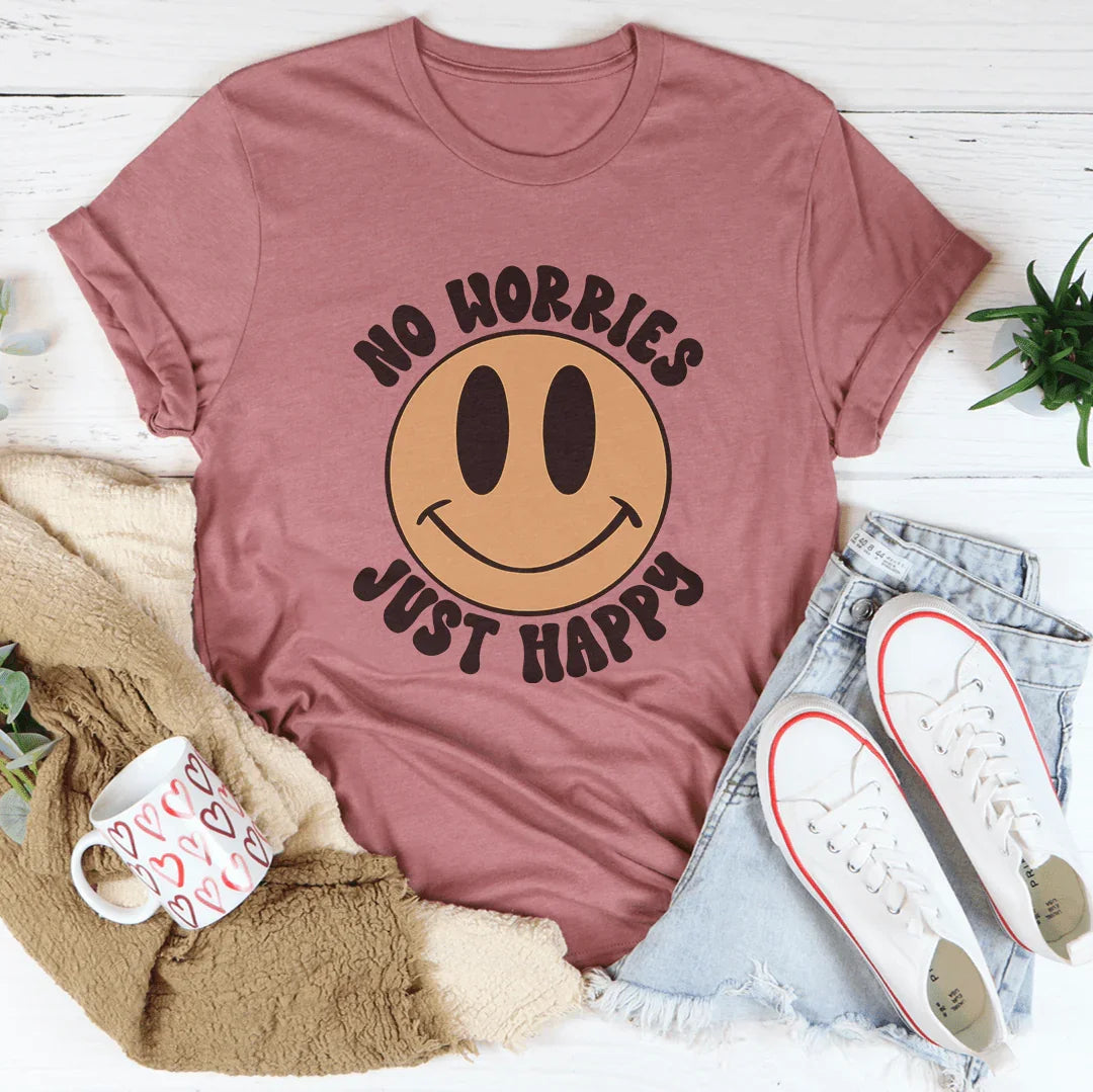 No Worries Just Happy Tee Mauve / S Peachy Sunday T-Shirt