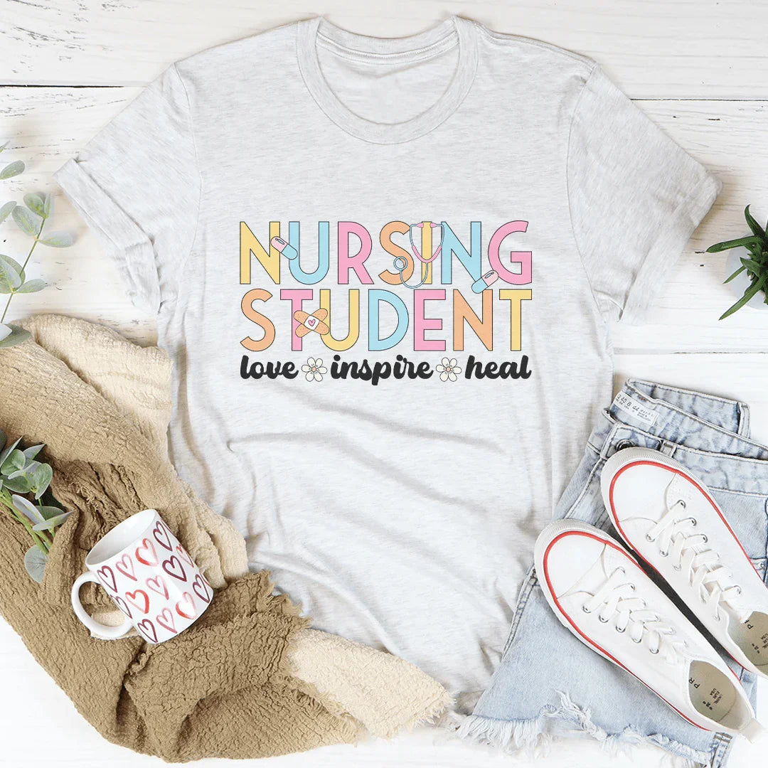 Nursing Student Love Inspire Heal Tee Ash / S Peachy Sunday T-Shirt
