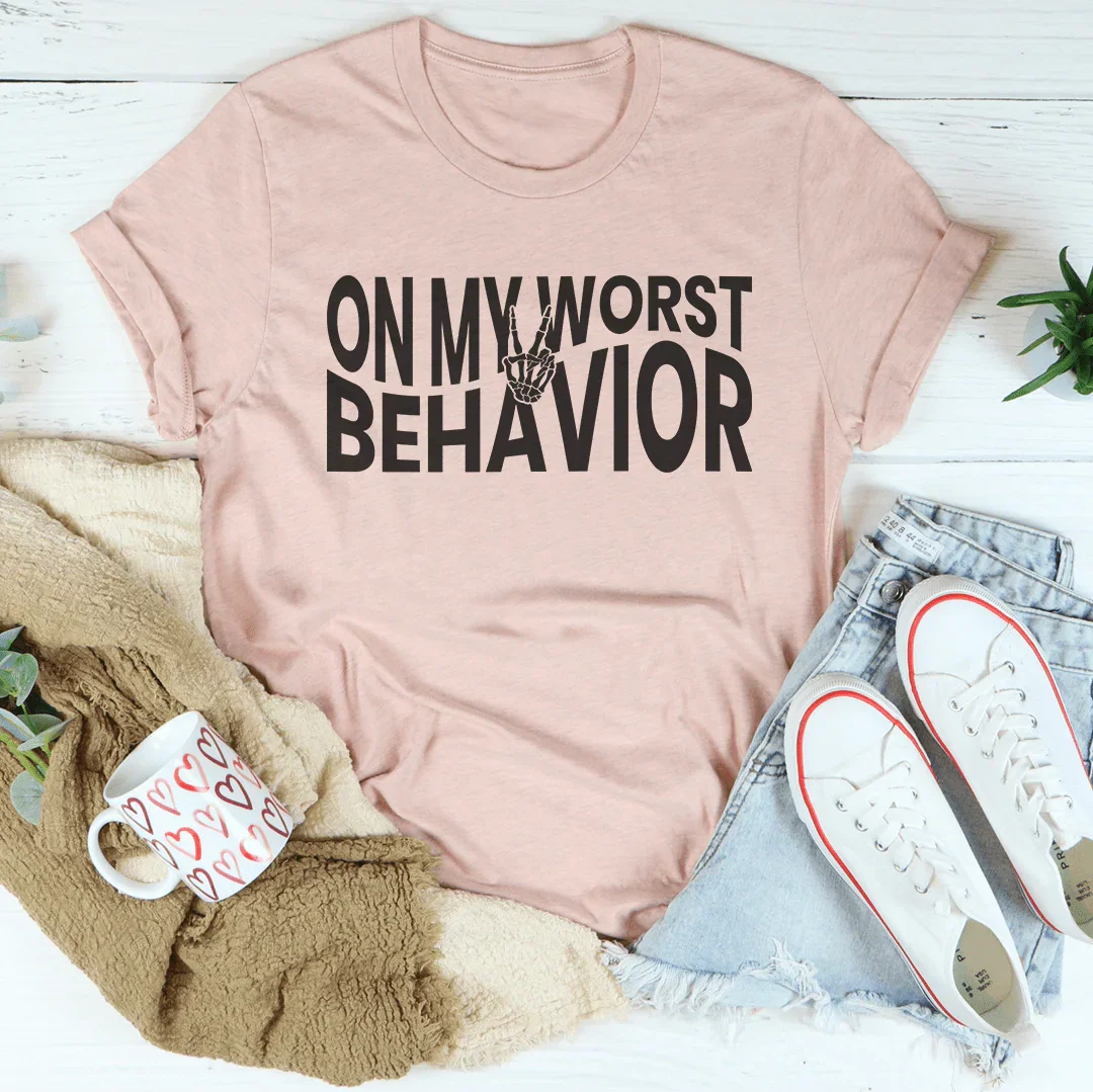 On My Worst Behavior Tee Heather Prism Peach / S Peachy Sunday T-Shirt