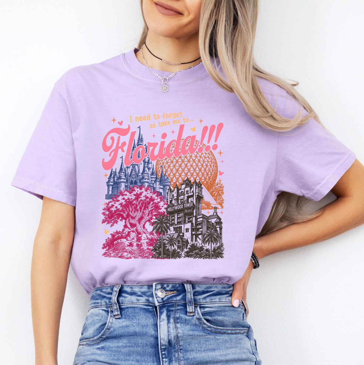 Camiseta informal con temática de vacaciones y parques de atracciones - «¡Necesito olvidarlo, así que llévame a Florida!»