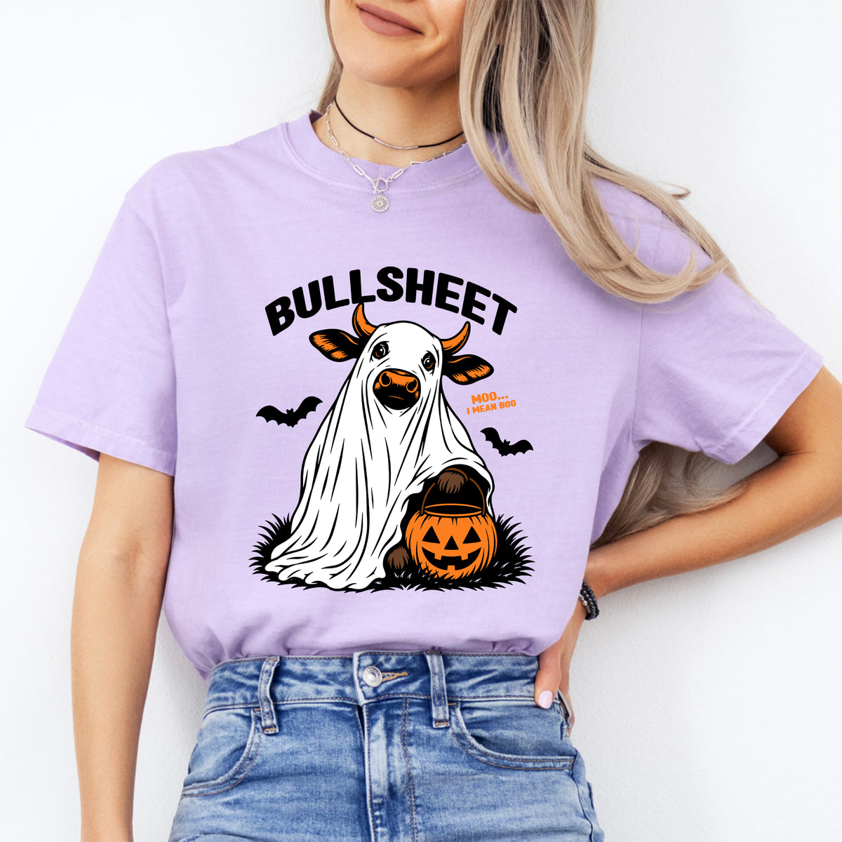 « Bullsheet - Meuh… enfin, bouh » – T-shirt graphique représentant une adorable vache fantôme