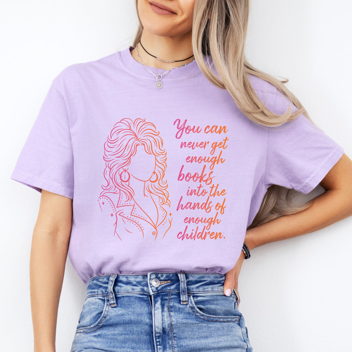 "You Can Never Get Enough Books" – Dolly Literacy Graphic T-Shirt