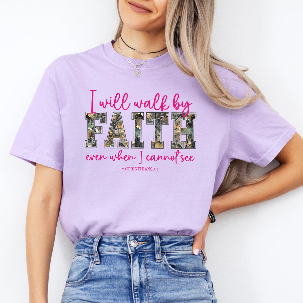 Christian Inspirational Camo Top – "I will walk by FAITH even when I cannot see"