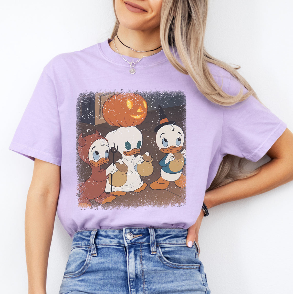 Nostalgisches Halloween-Retro-T-Shirt mit Entenmotiv – „Trick Or Treating Ducks“