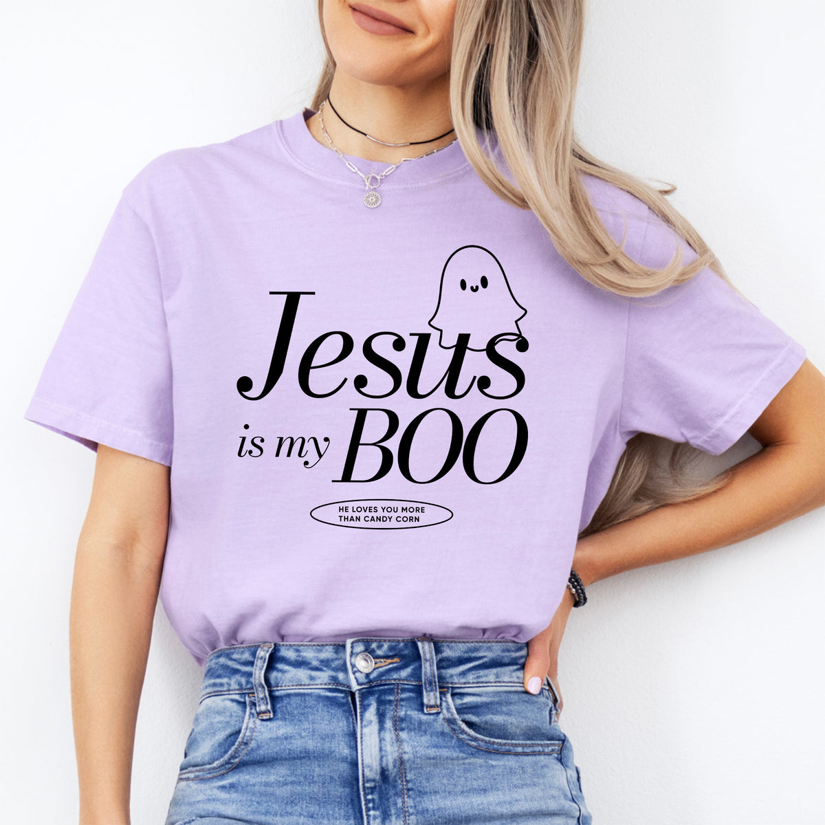 „Jesus Is My BOO“ – Niedliches christliches Oberteil mit Spooky-Season-Motiv