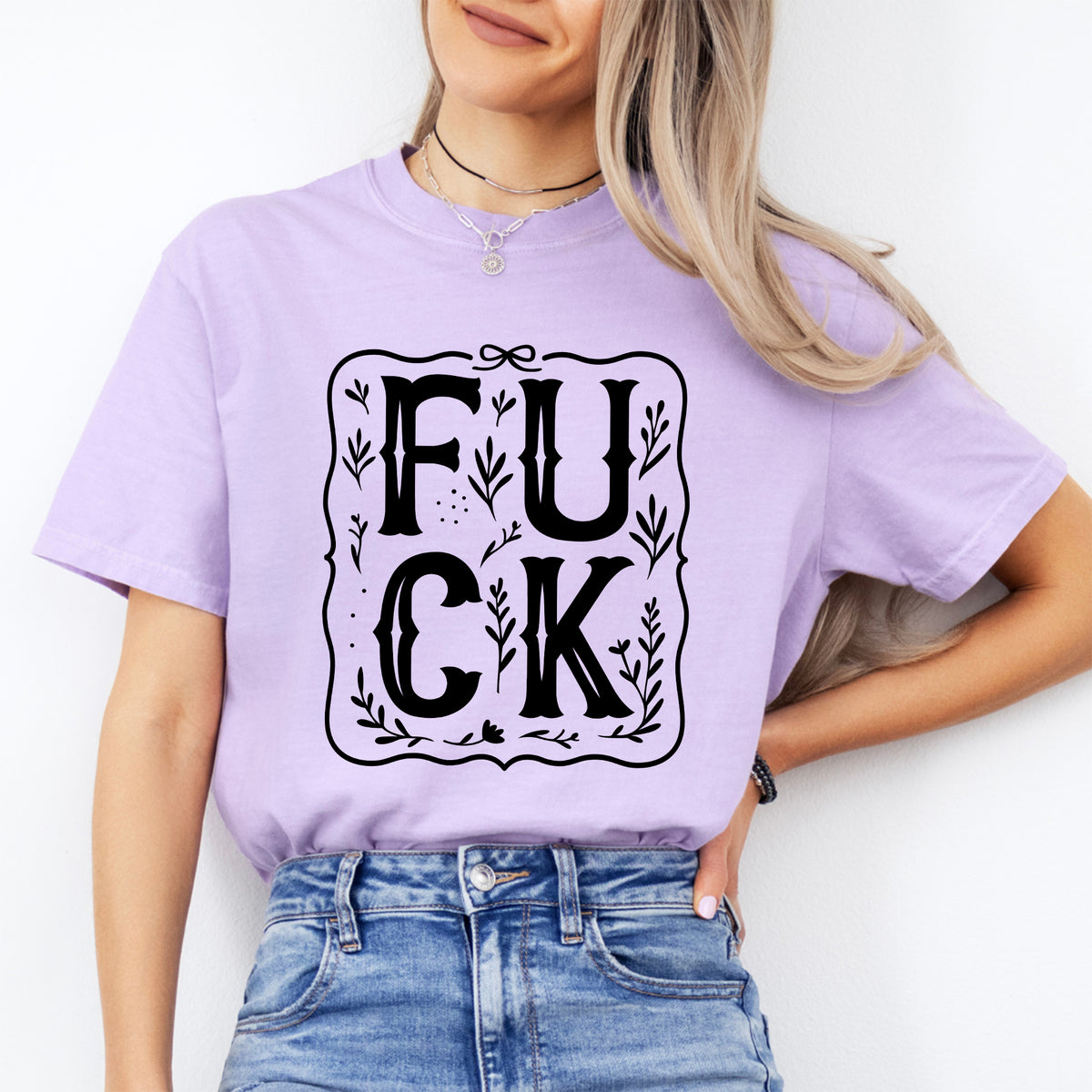 Haut graphique sarcastique à cadre floral vintage - « FUCK »
