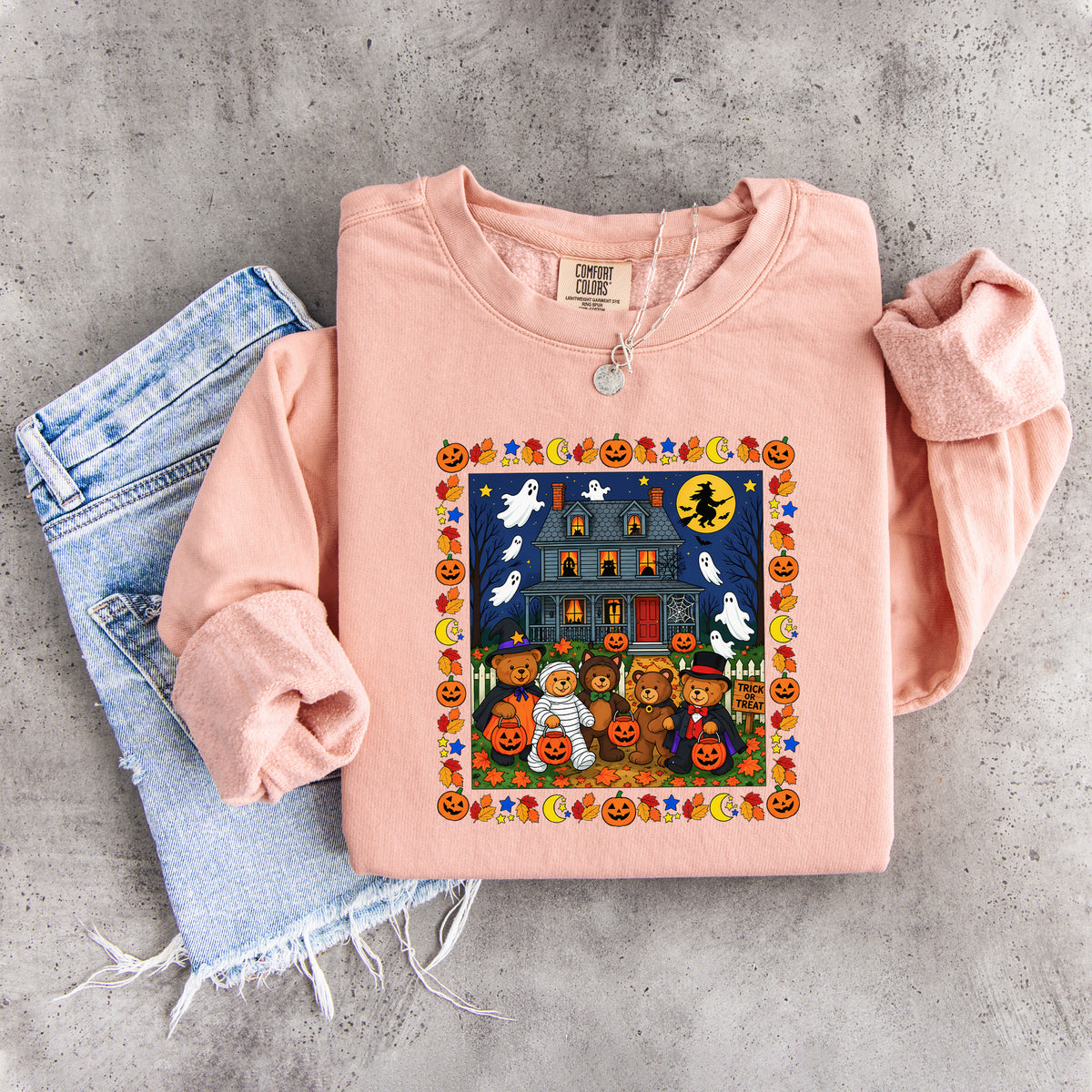Sweat-shirt à col rond « Trick Or Treat Bears Haunted House »