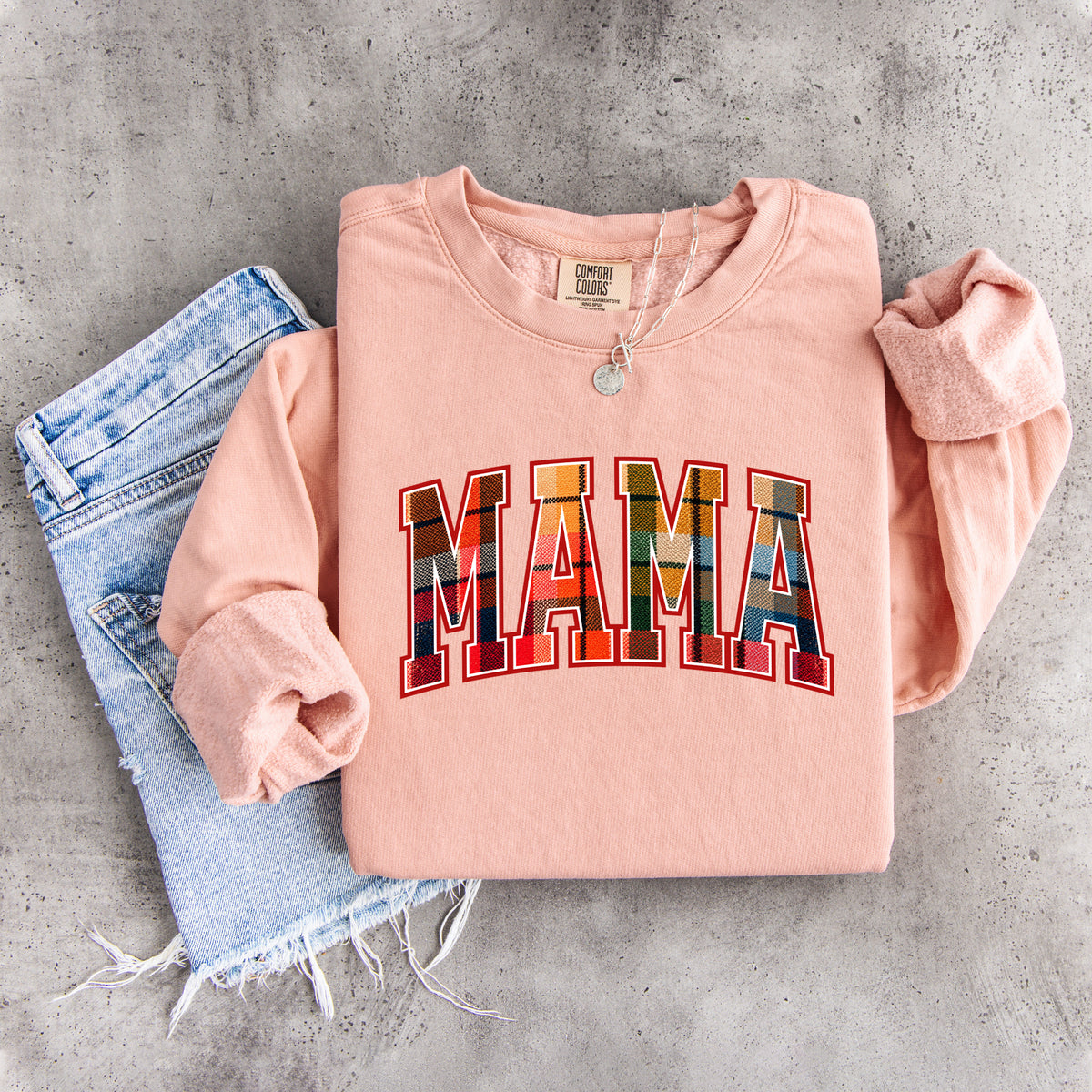 Vintage Fall Plaid Mama Sweatshirt