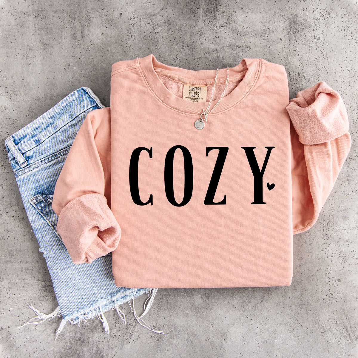 \"Cozy\" Minimalist Heart Typography Sweatshirt