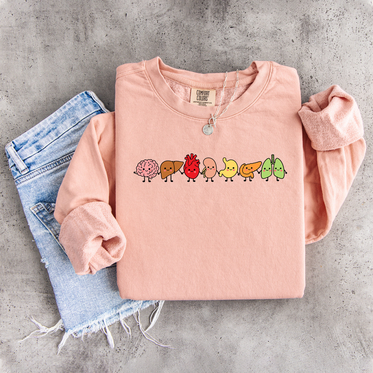 Sudadera de cuello redondo con anatomía de órganos humanos sonrientes y adorables
