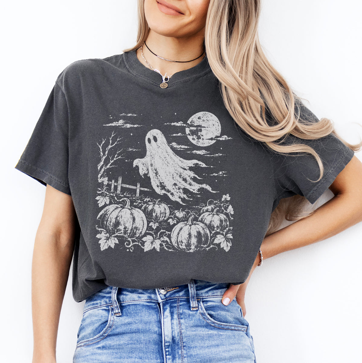 Vintage Halloween Pumpkin Field Spooky Season Tee