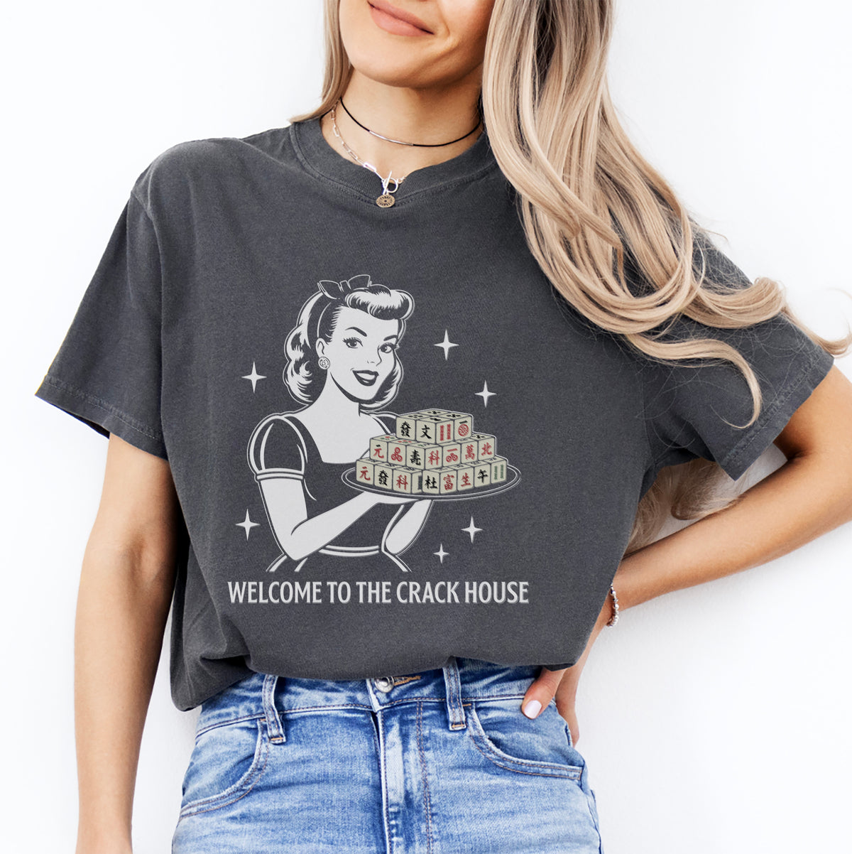 Welcome To The Crack House graphic tee in pepper charcoal grey