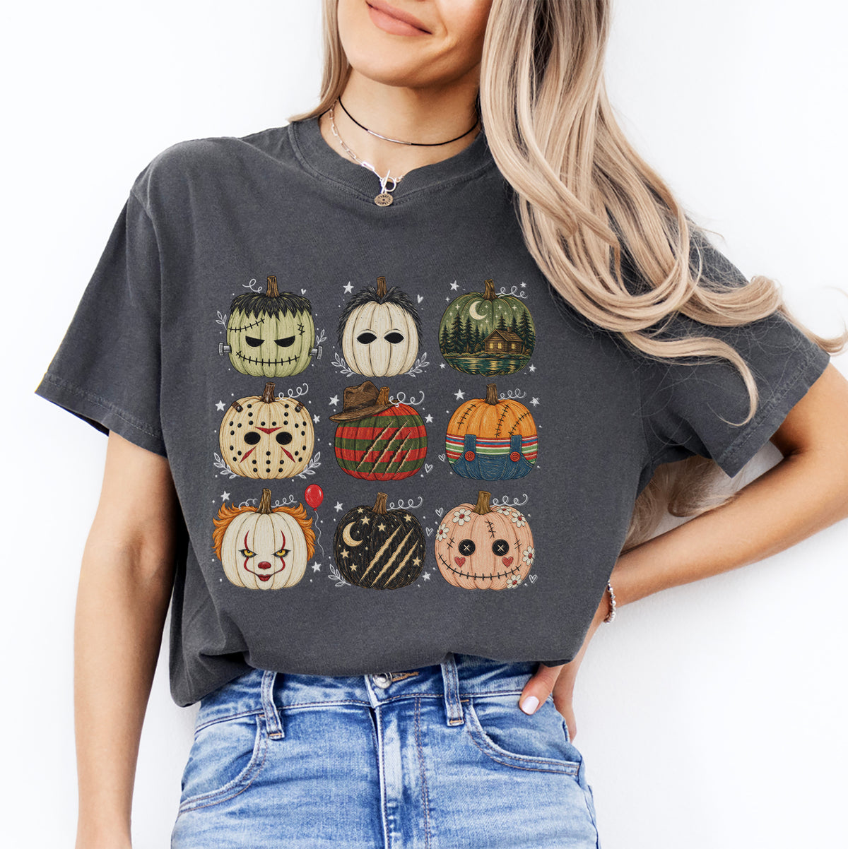 Gruseliges Slasher-T-Shirt mit Filmmotiv – „Horror Character Pumpkin“