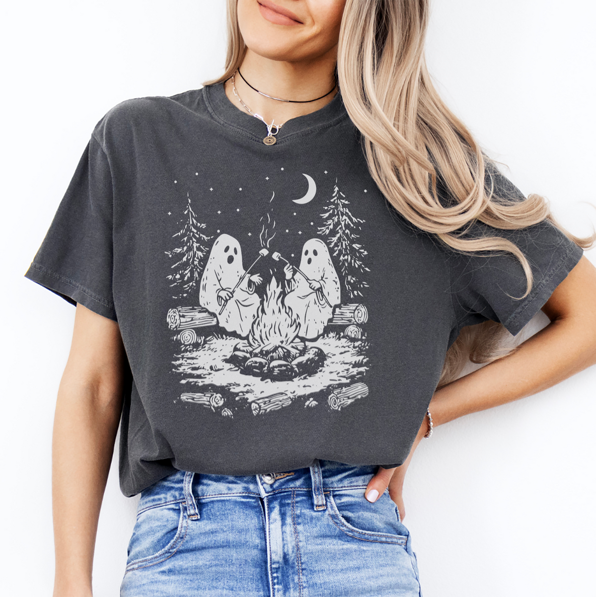 Campfire Ghosts Graphic Shirt – Cozy Spooky Season Camping Top