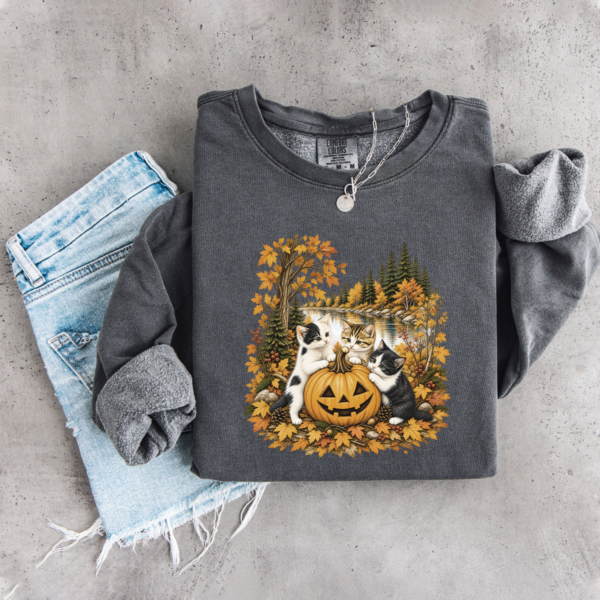 Vintage-90er-Katzen-Halloween-Sweatshirt