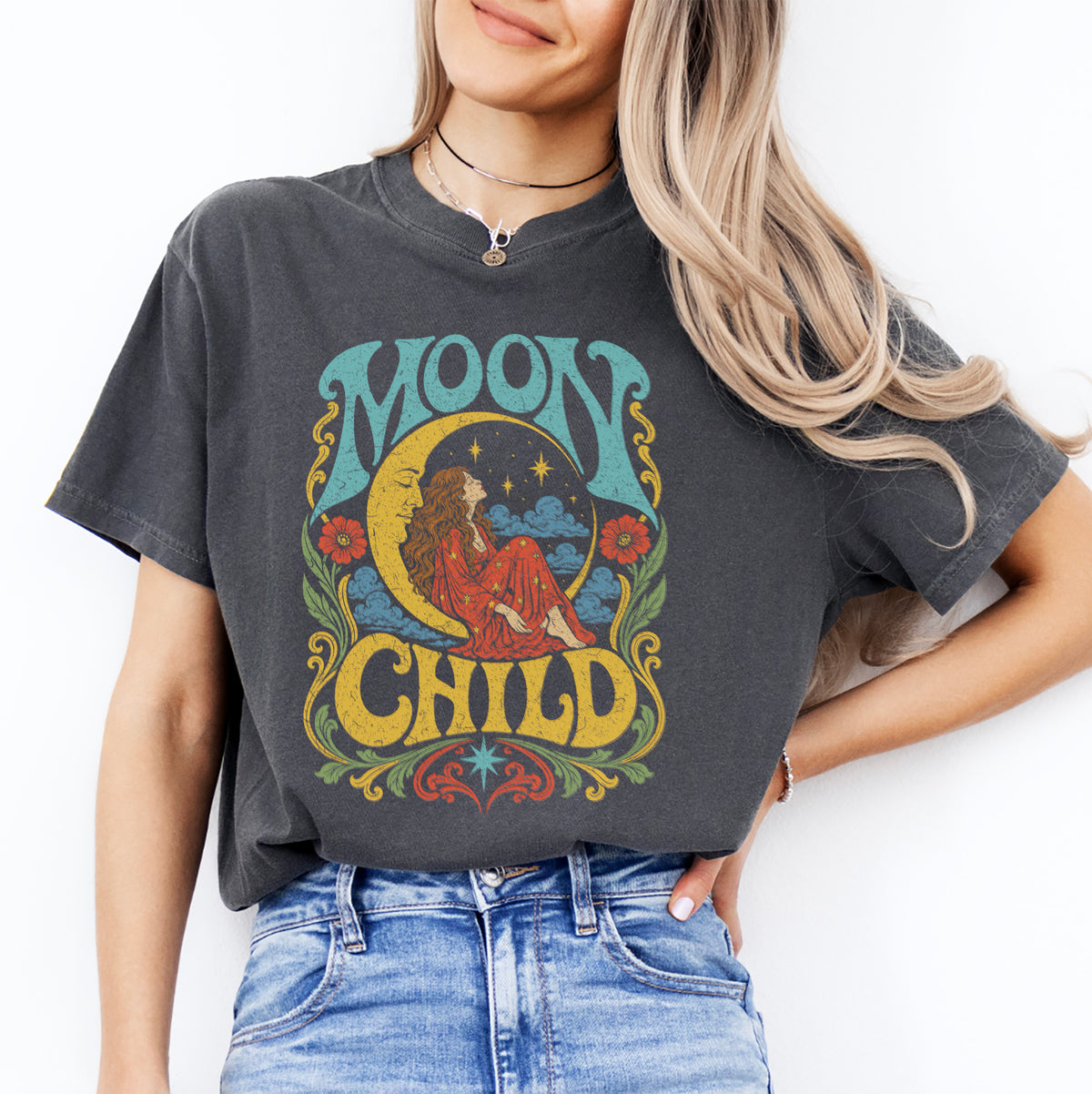 "Moon Child" – Retro 70s Celestial Graphic Top