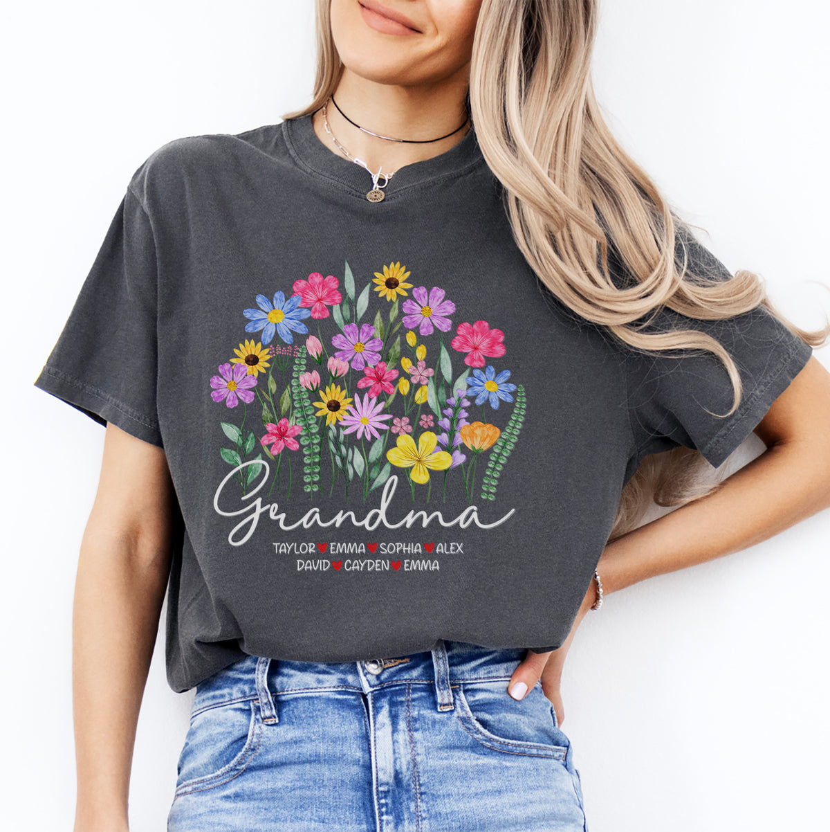 T-shirt floral personnalisé pour grand-mère