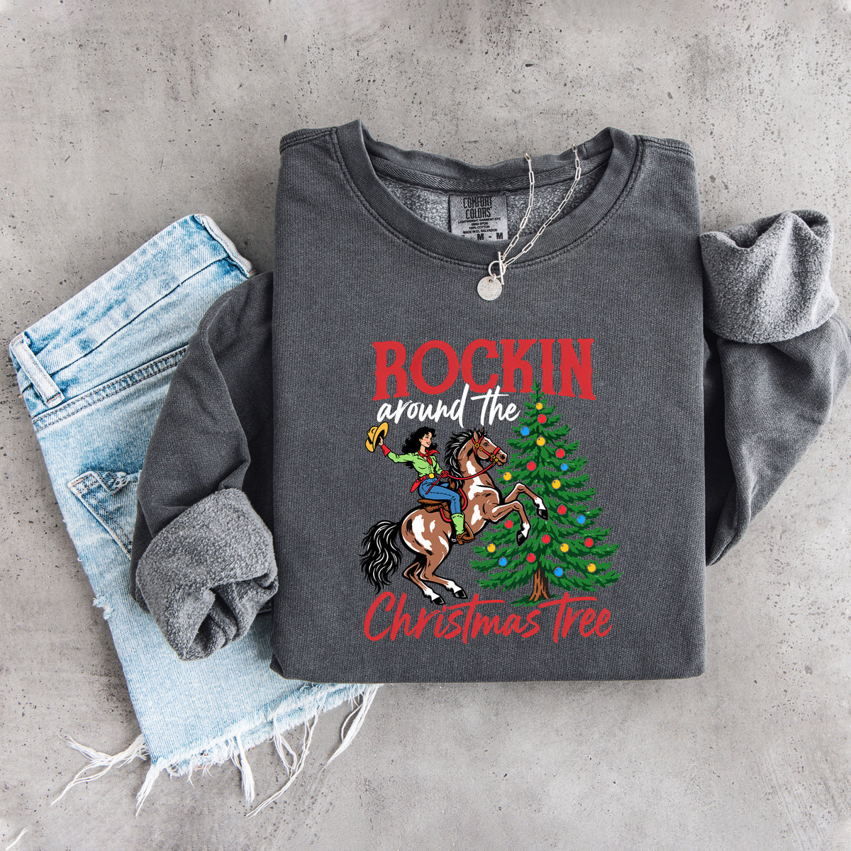 "Rockin' Around The Christmas Tree" – Western Cowgirl Holiday Sweatshirt