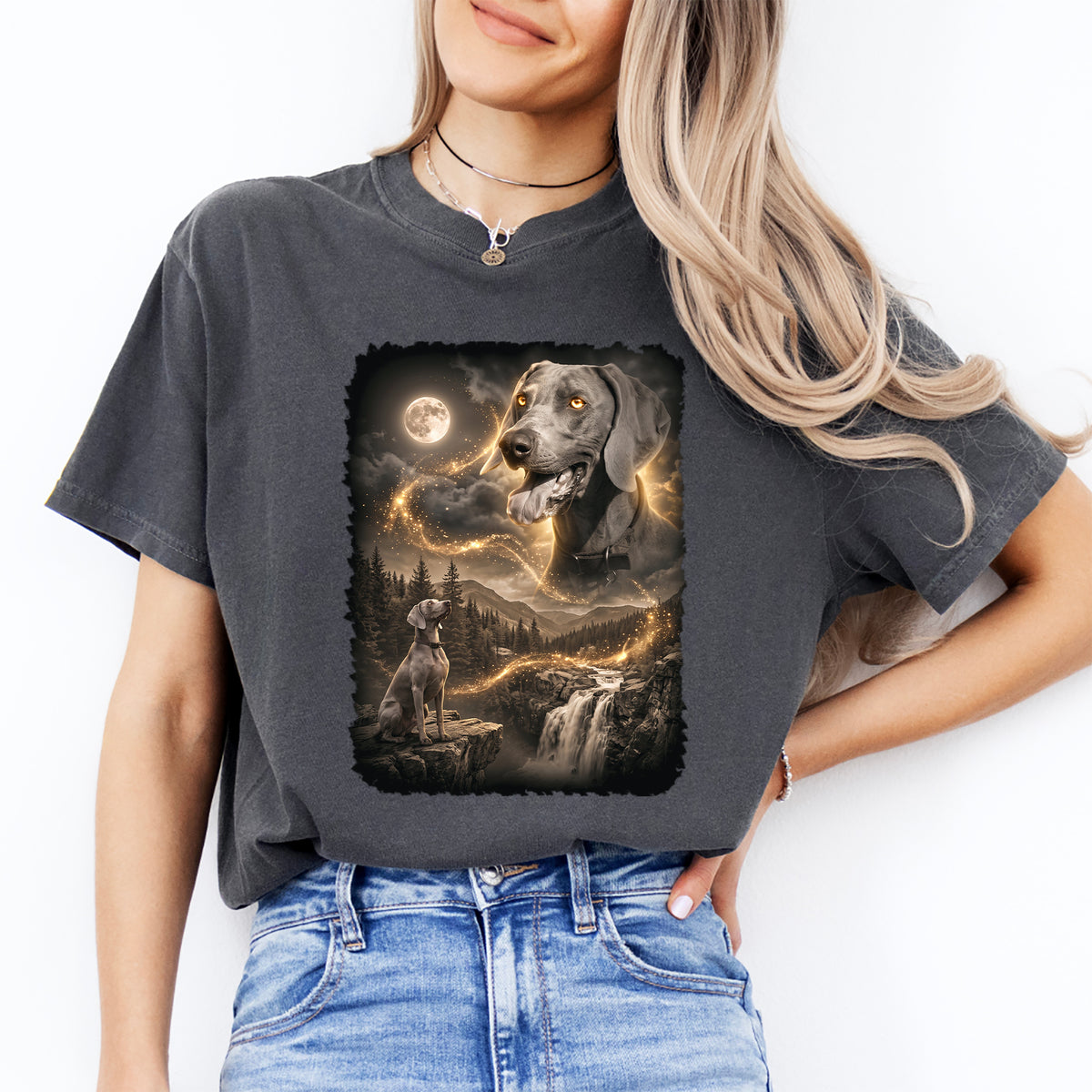 T-shirt personnalisé pour animal de compagnie « Chien hurlant à la lune »