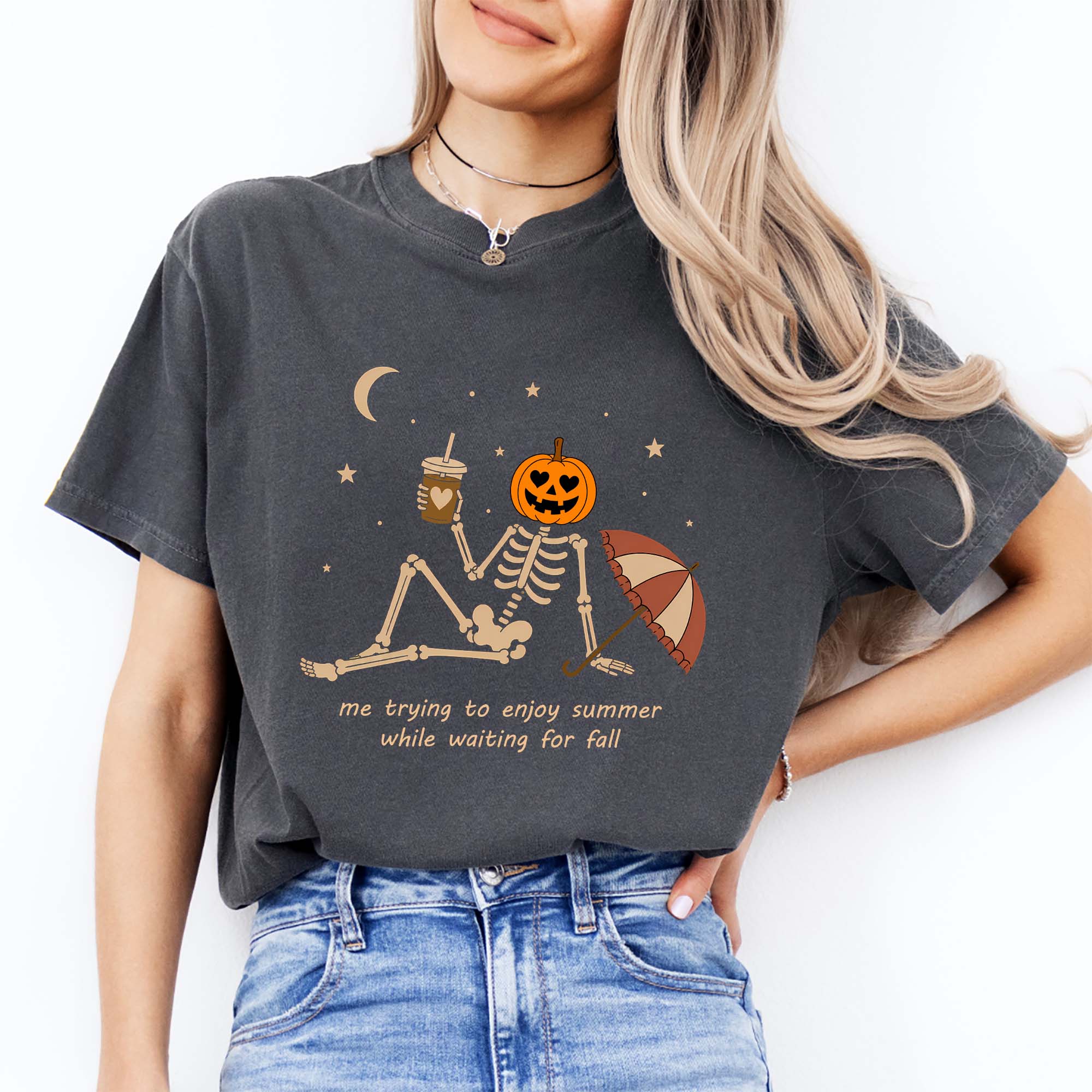Waiting For Fall Funny Skeleton Tee