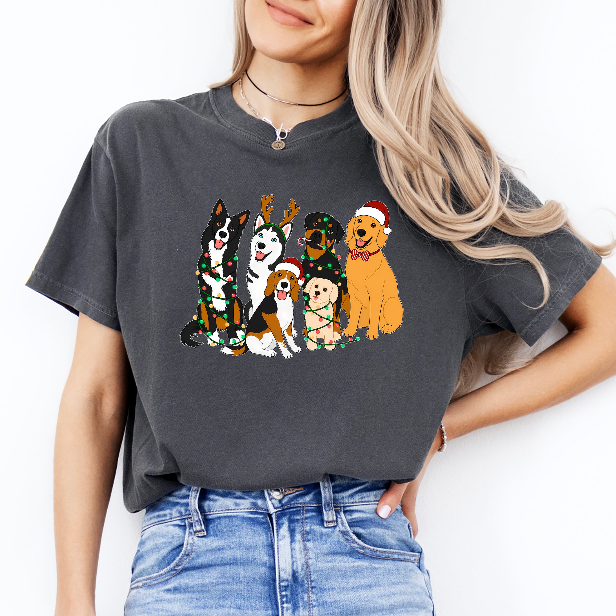 Camiseta de perros navideños adorables