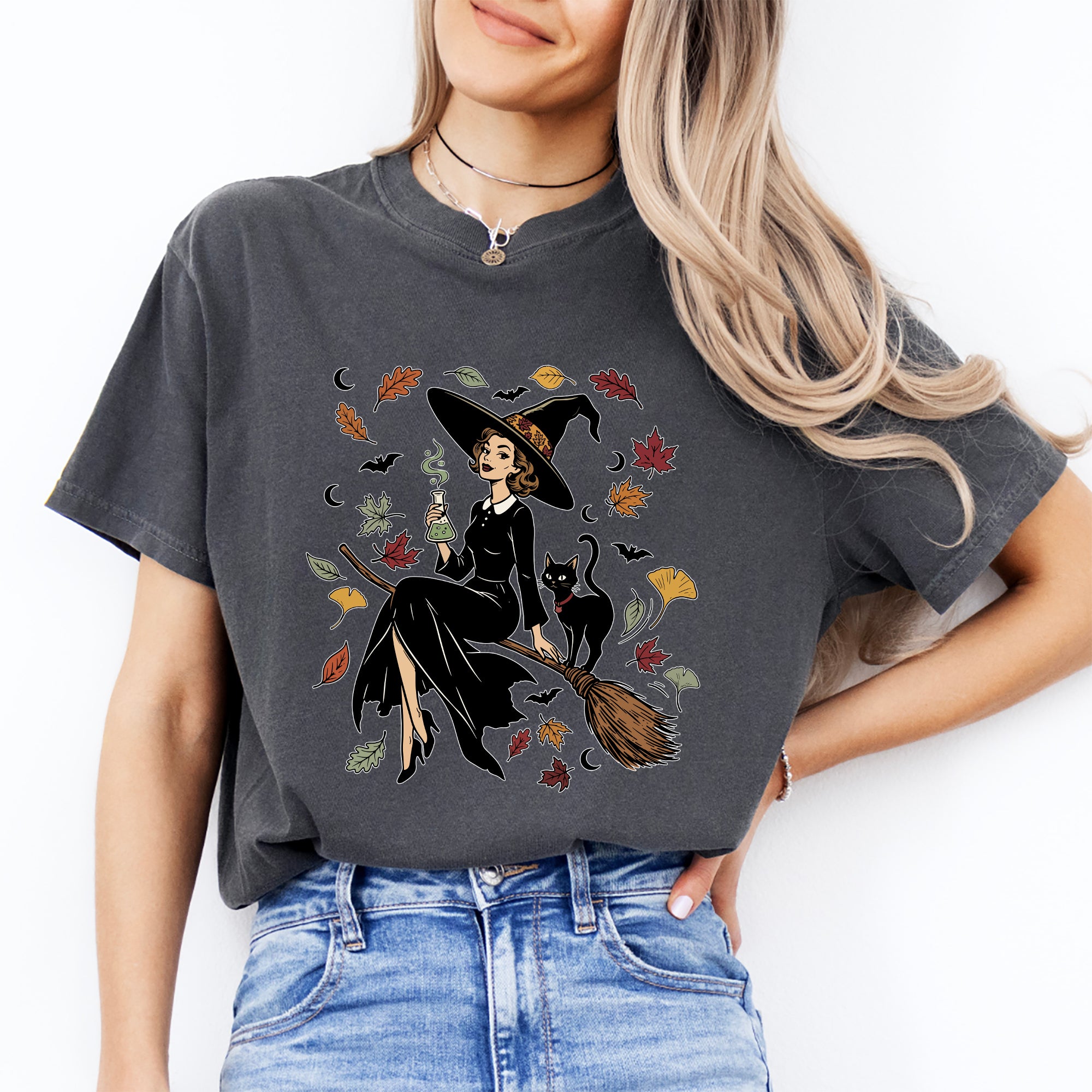 Vintage Witch & Cat Ringer Tee