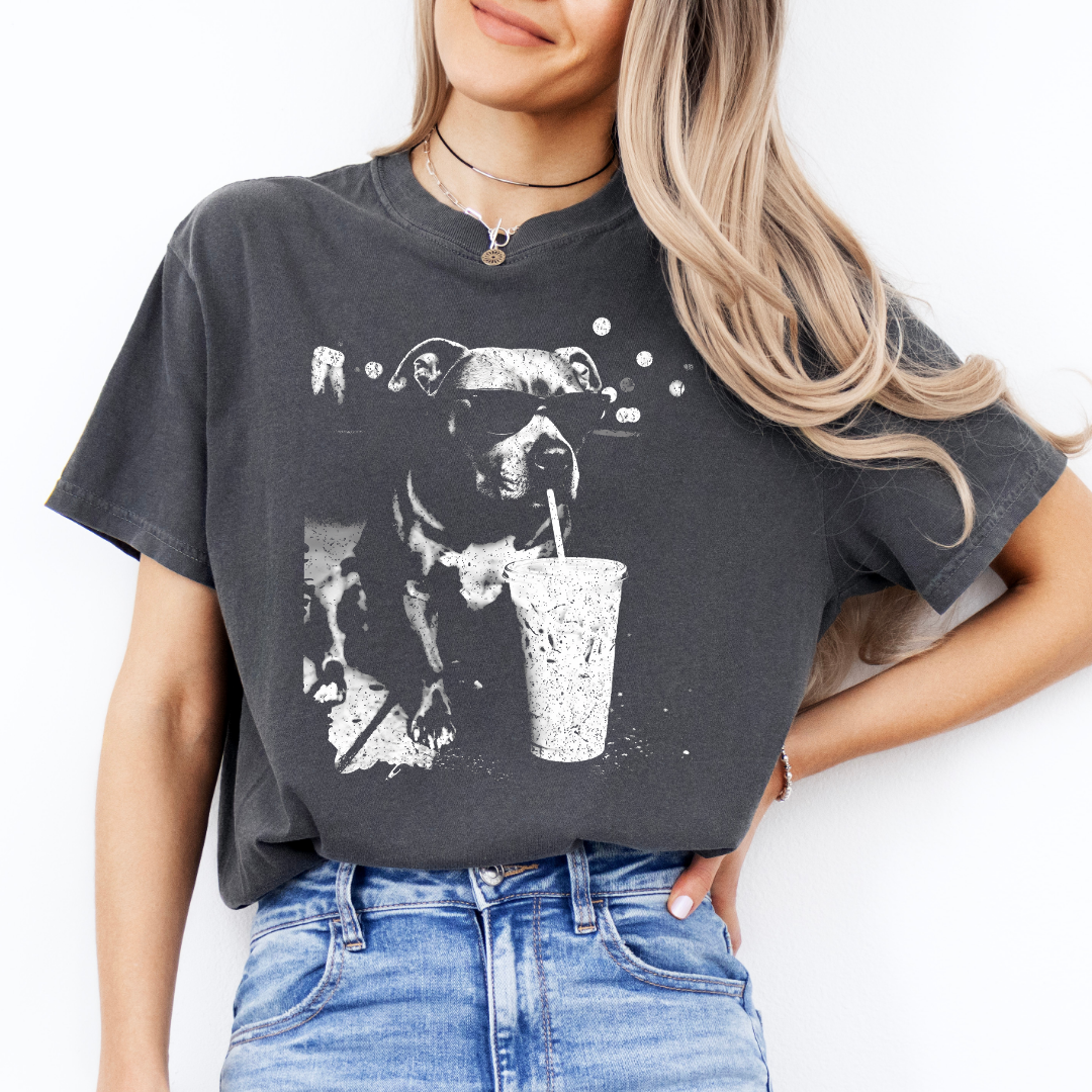Pitbull Drinking Iced Coffee Tee