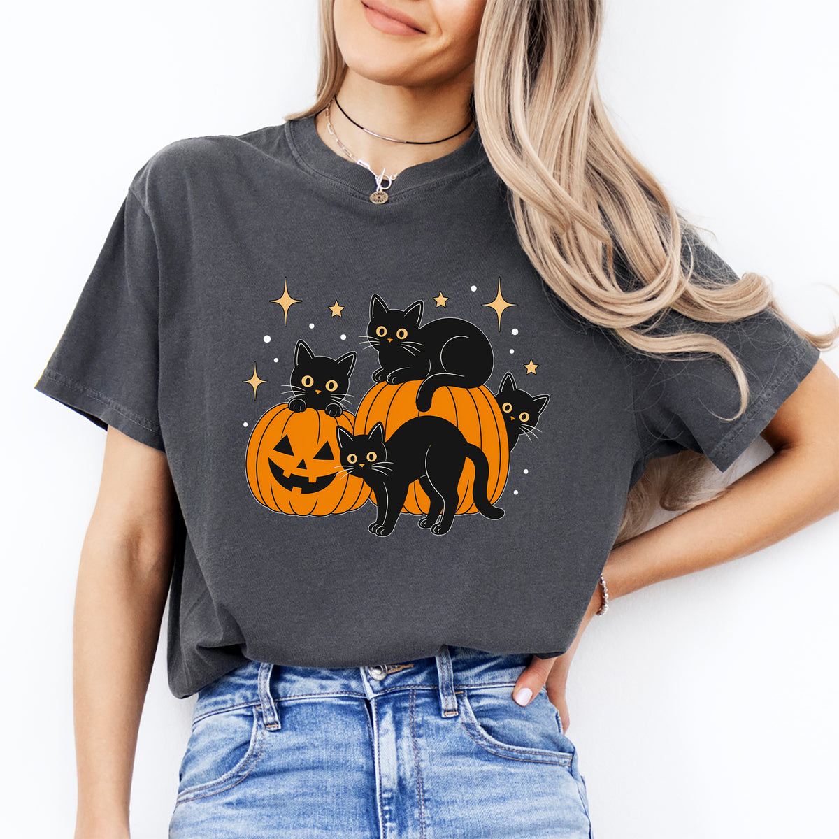 Halloween-T-Shirt „Schwarze Katze“