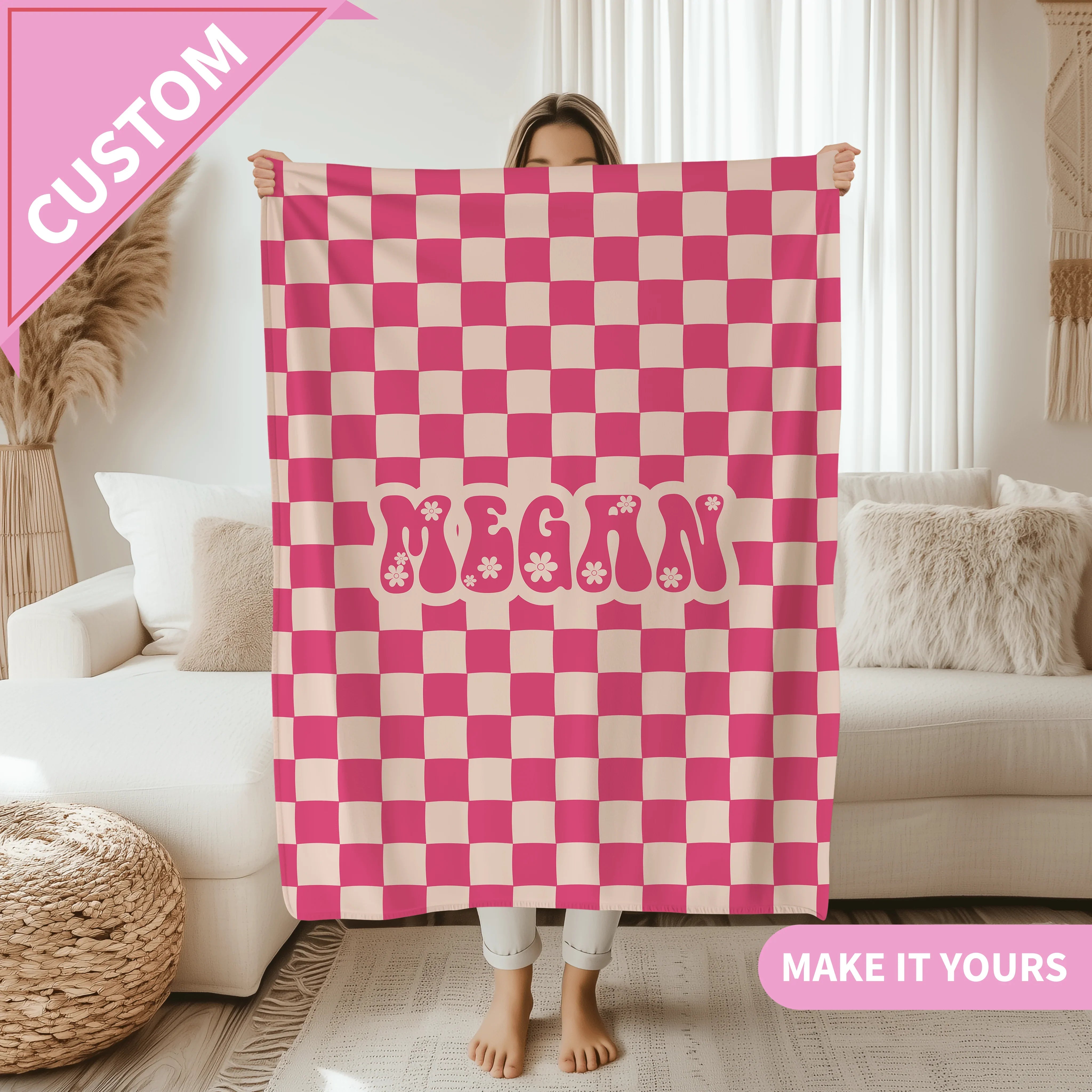 Personalized Checker Pattern In Vintage Rustic Style Blanket 50" × 60" Printify All Over Prints T-Shirt