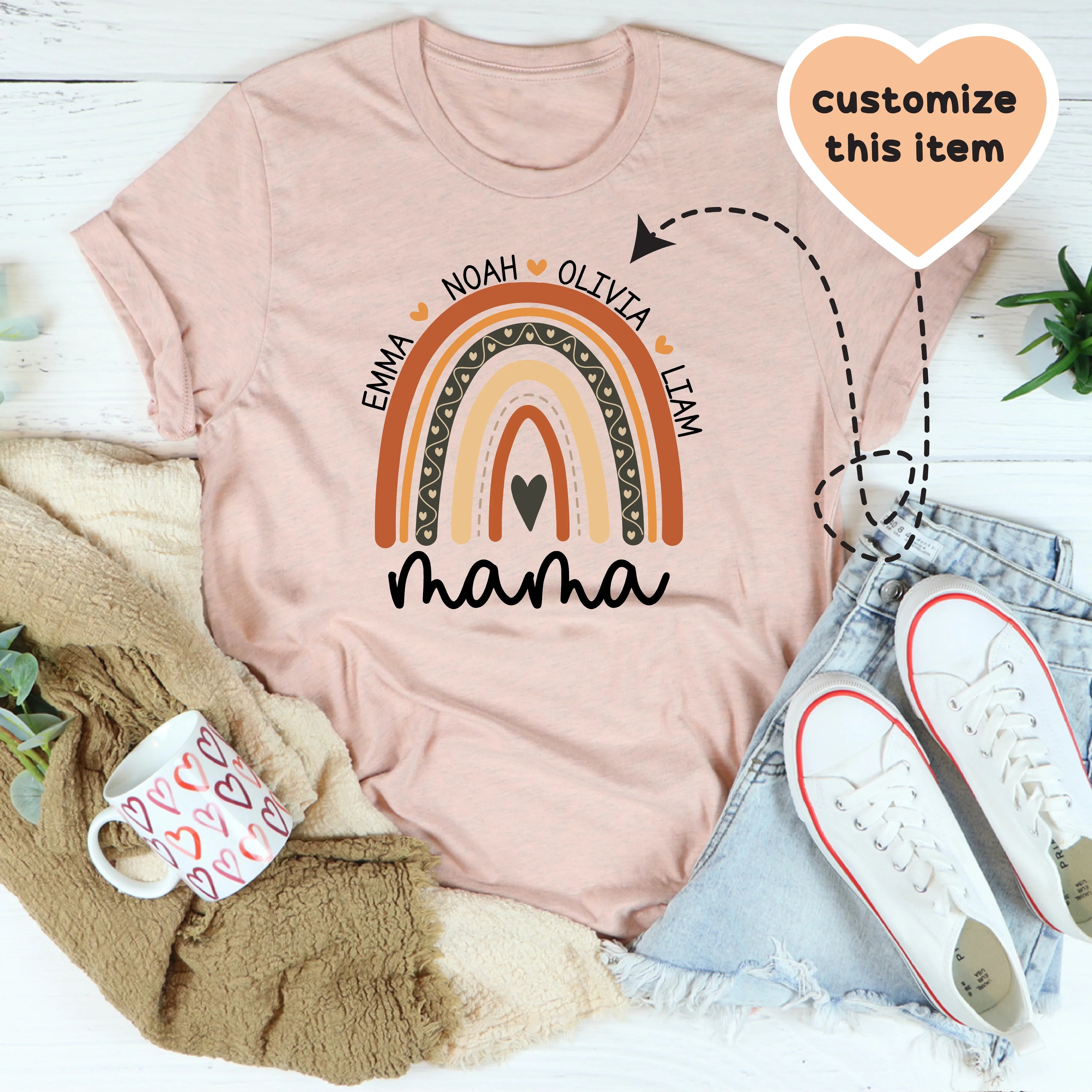 Personalized Mama Boho Rainbow Tee Heather Prism Peach / S printful T-Shirt