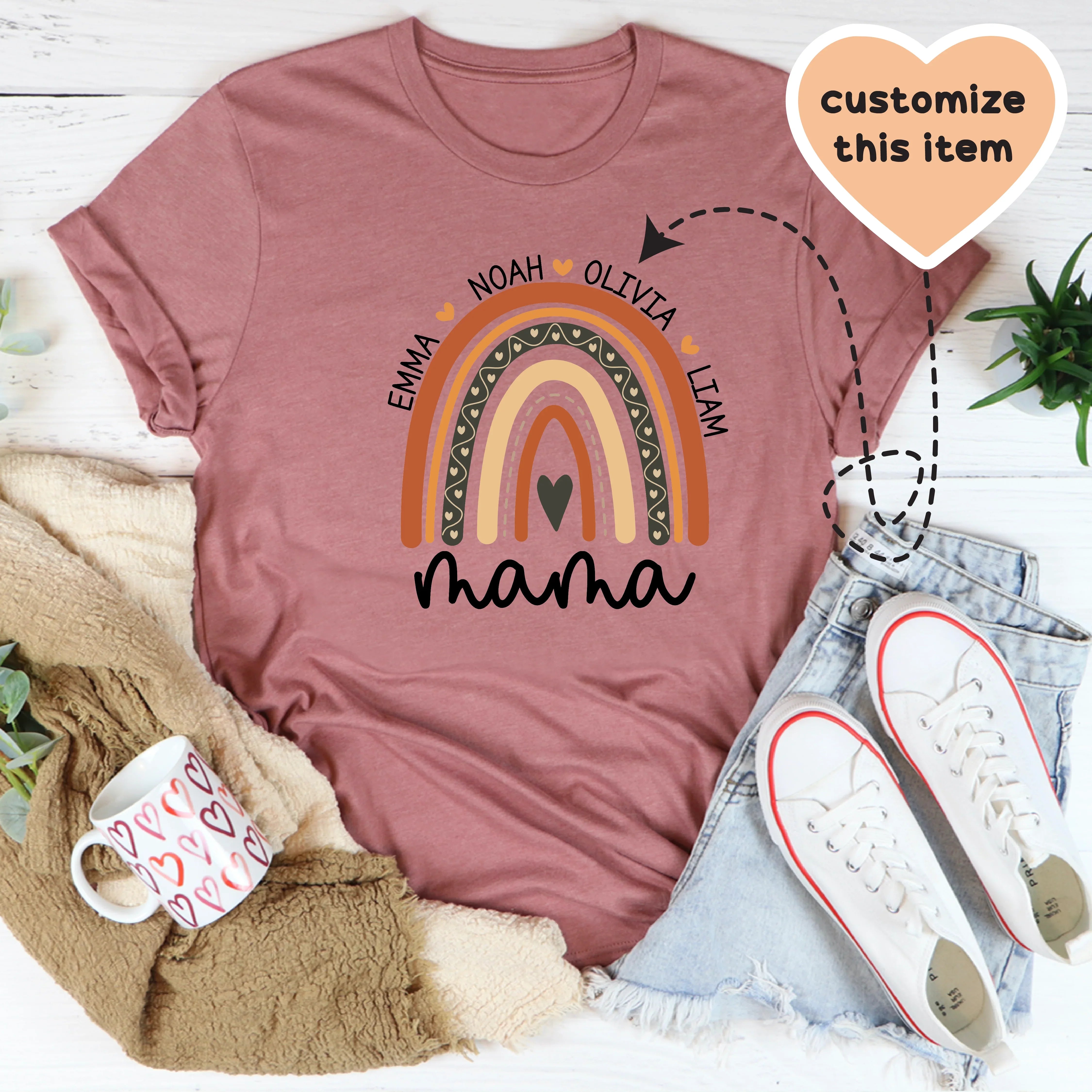 Personalized Mama Boho Rainbow Tee Mauve / S printful T-Shirt