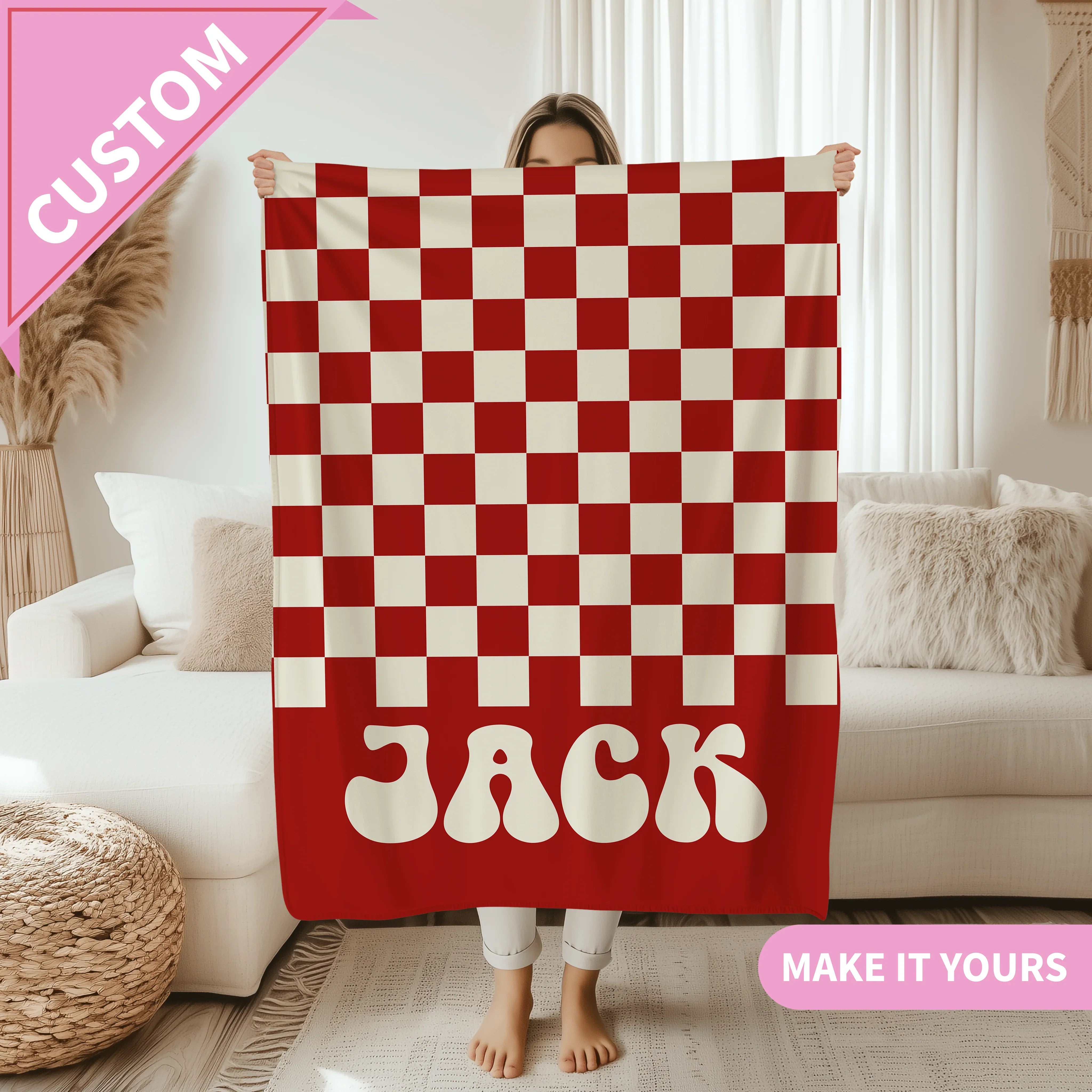 Personalized Retro Checkerboard Name Groovy Throw For Teens & Aesthetic Room Decor Blanket 50" × 60" Printify All Over Prints T-Shirt