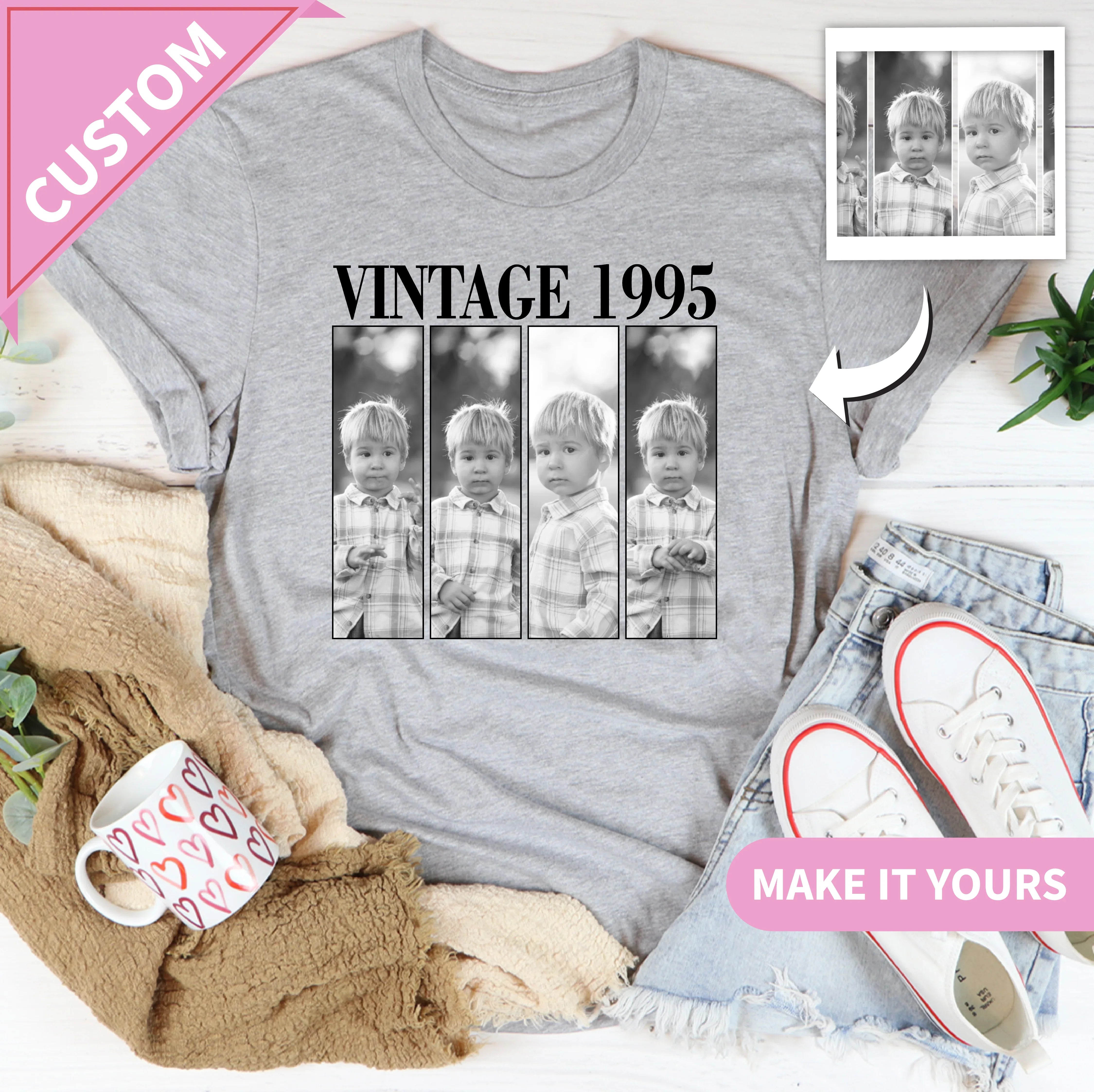 Personalized  Vintage Photo Memory With Picture & Text Retro Sketch Style Gift For Friends & Family Tee Printify T-Shirt T-Shirt