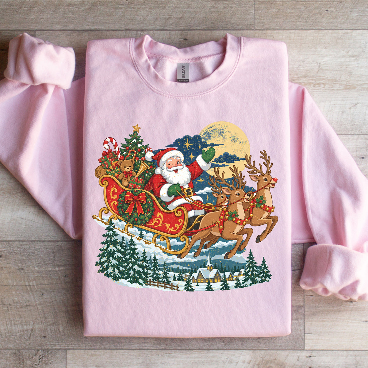 Sweat-shirt de Noël vintage avec traîneau du père Noël