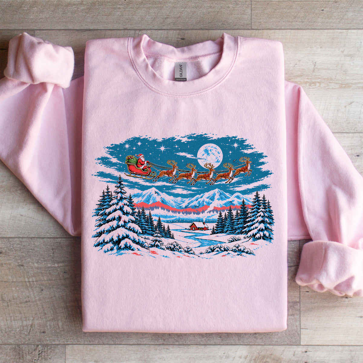 Kuscheliger Winter-Fleece-Sweatshirt mit Weihnachtsmotiv, Vintage-Schneeszene