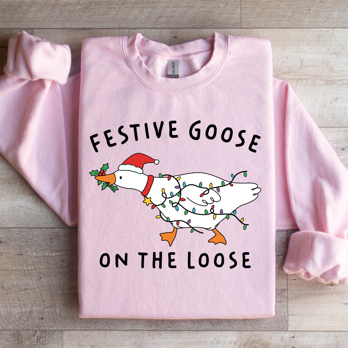 Sweat-shirt à col ras-du-cou « Malices des fêtes » amusant - oie festive en liberté