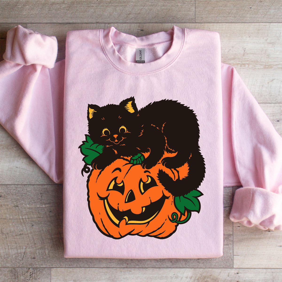 Vintage-Schwarzer-Kater-Kürbis-Sweatshirt