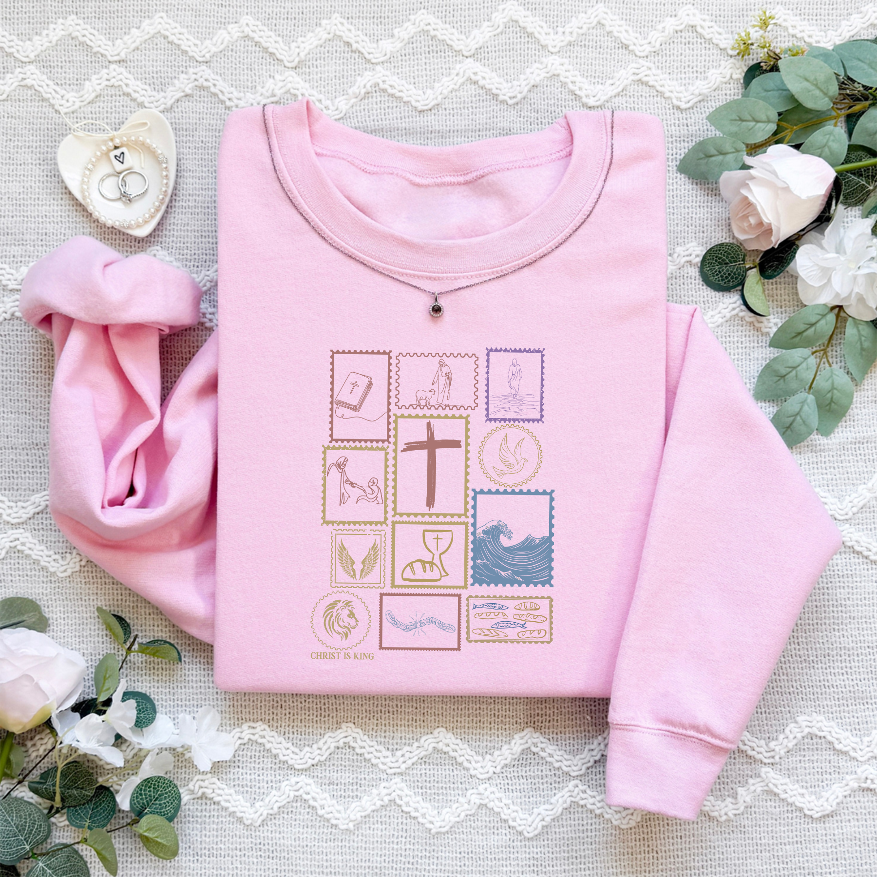 Christian Symbol Vintage Stamps Sweatshirt