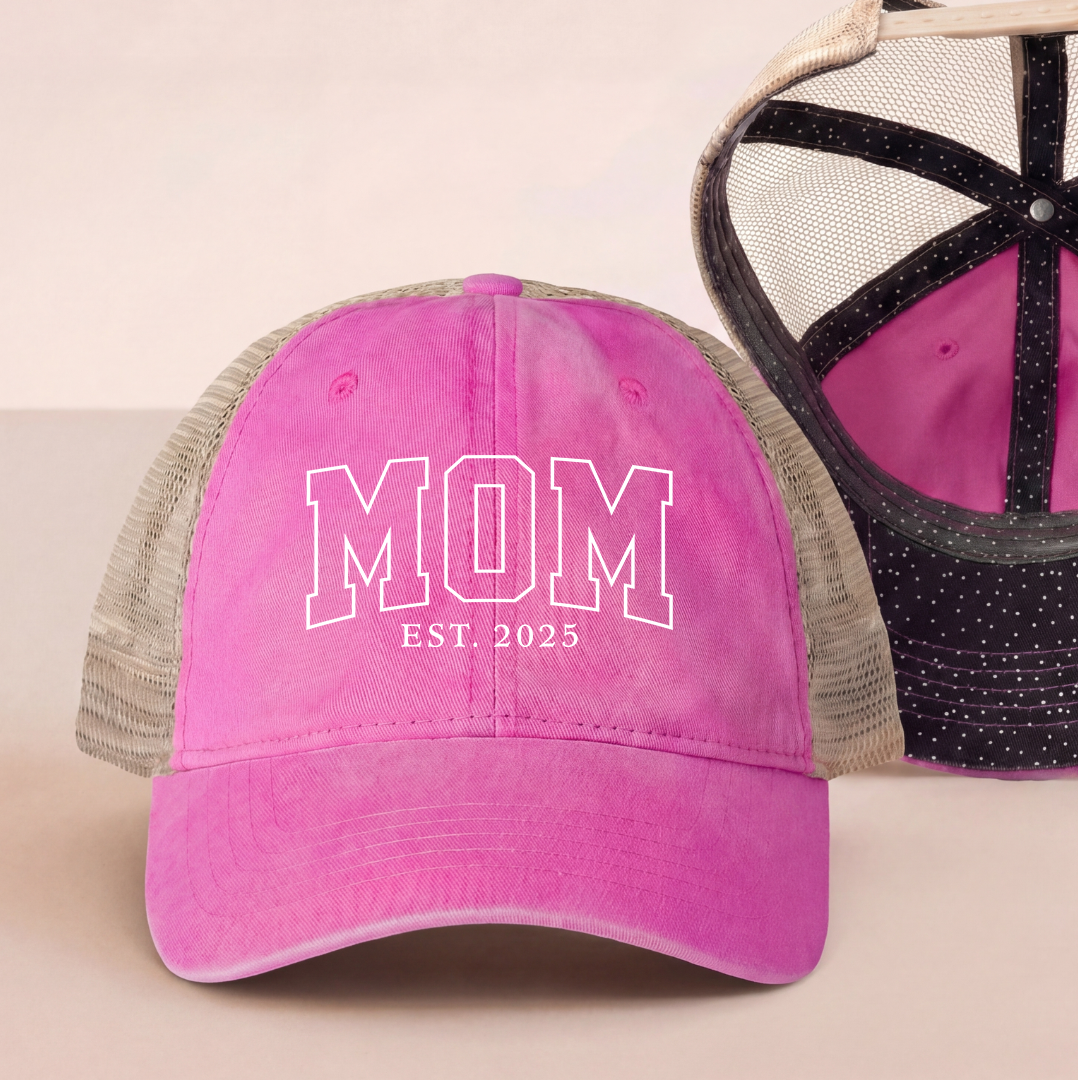 Personalized Mom Est Year Embroidered Trucker Hat