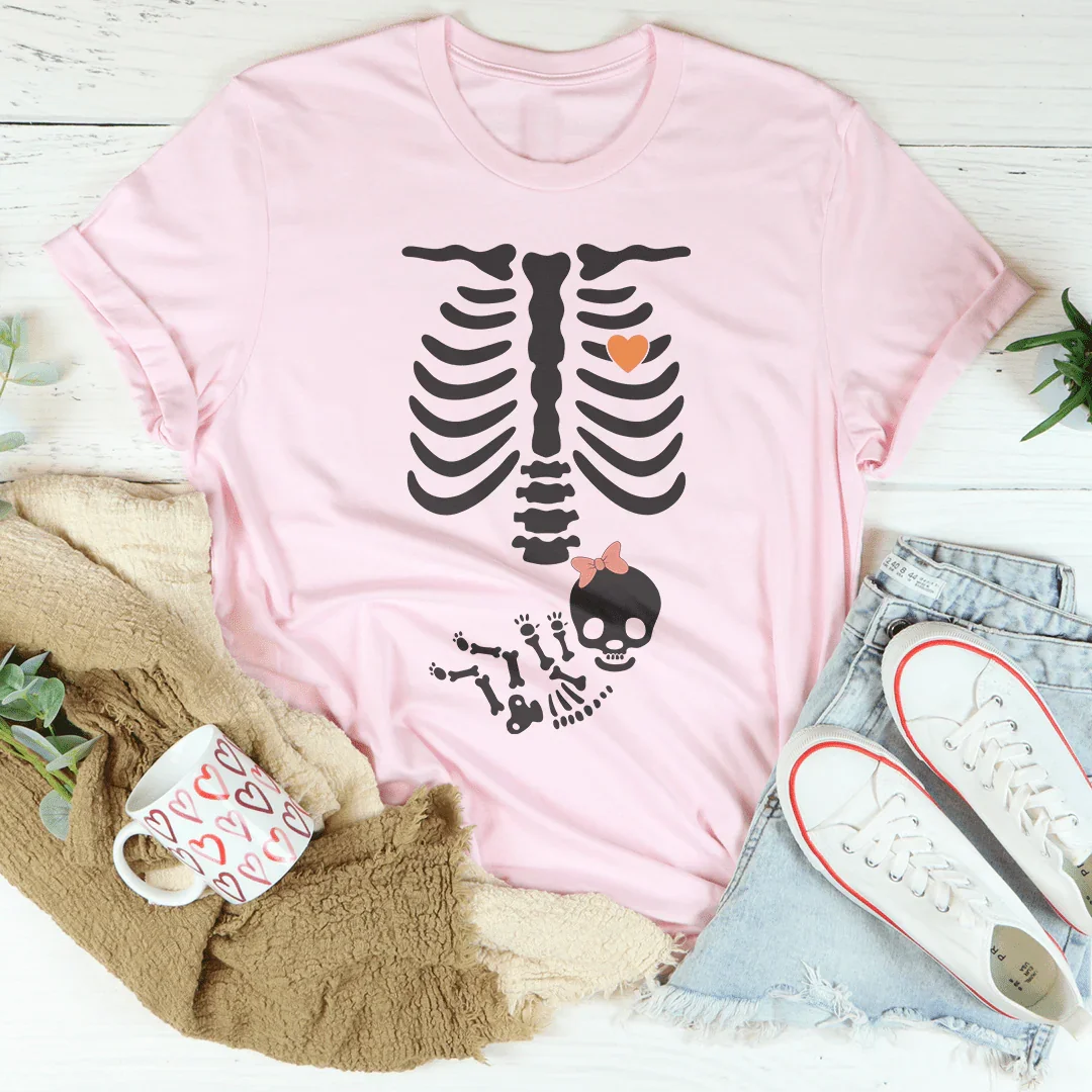 Pregnant Skeleton Baby Girl Tee Pink / S Peachy Sunday T-Shirt