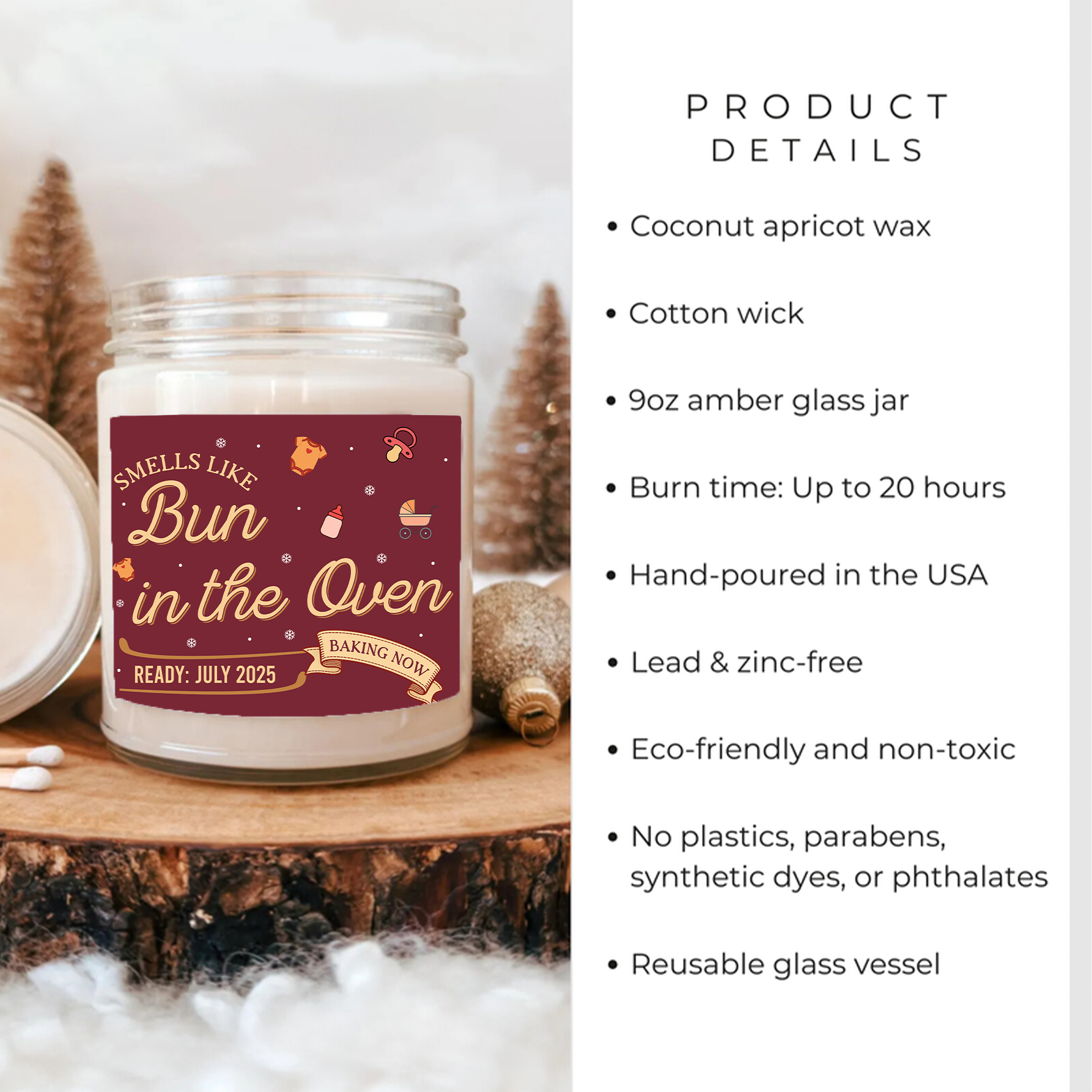 Custom Smells Like Bun in the Oven Baby Announcement Gift Candle