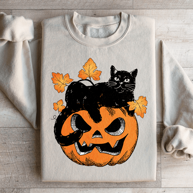 Pumpkin Cat Sweatshirt Sand / S Peachy Sunday T-Shirt