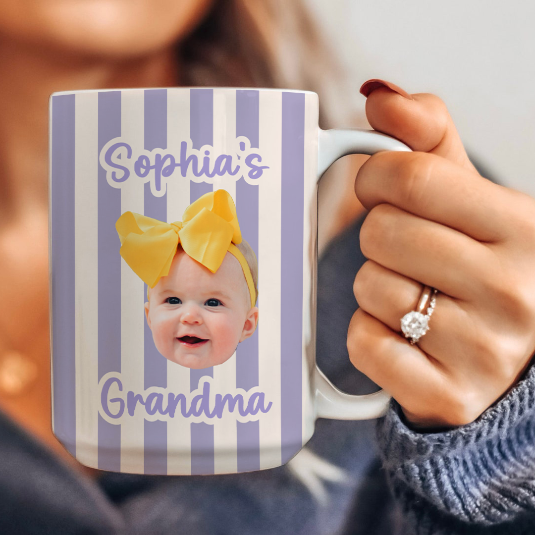 Personalized Stripe Baby Face Photo Mug