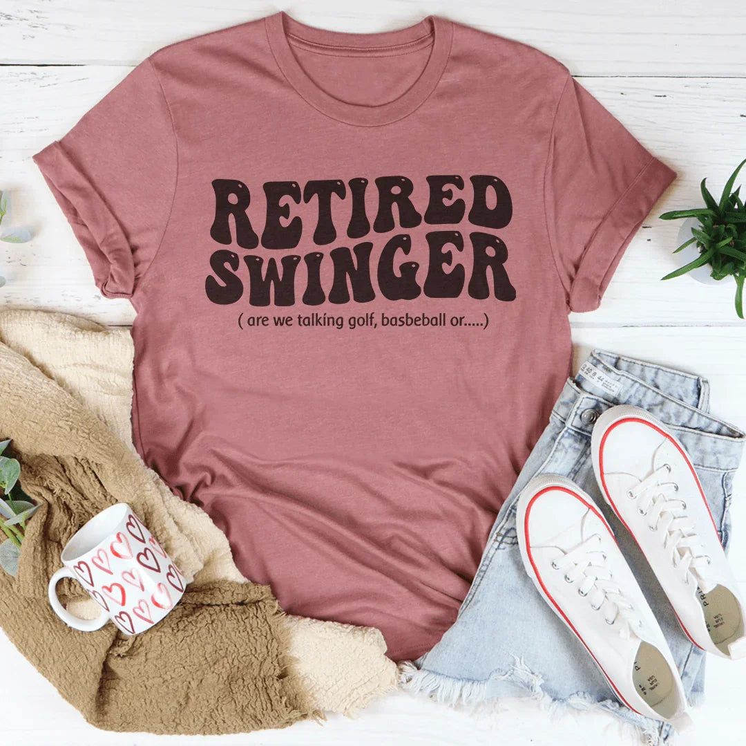 Retired Swinger Are We Talking Golf Baseball Or Tee Mauve / S Peachy Sunday T-Shirt
