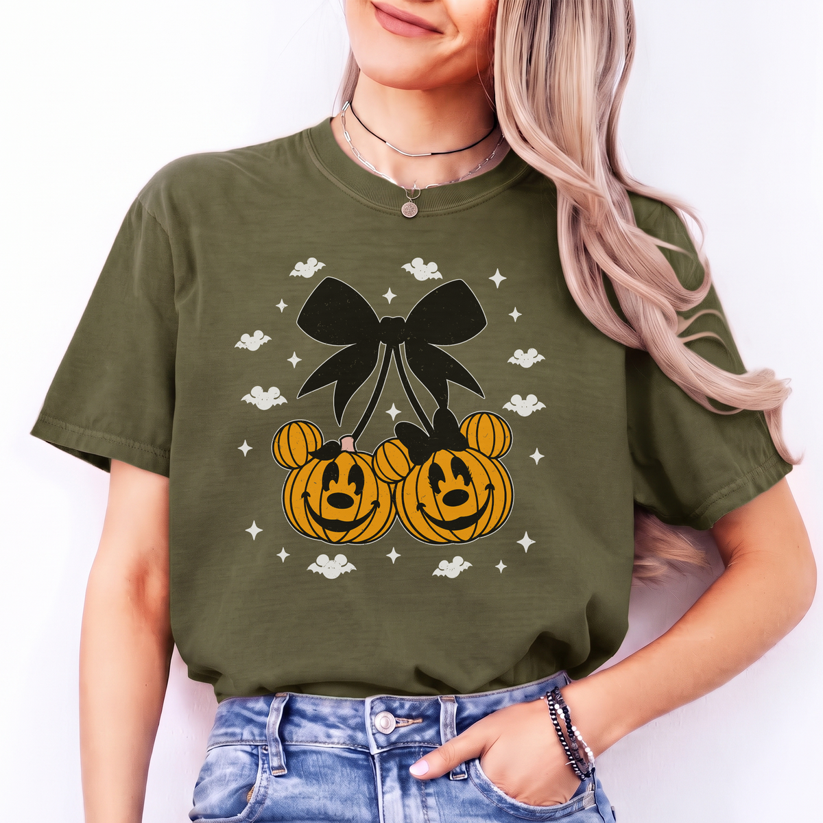 Halloween Disney Theme Park Graphic Tee – Mickey Pumpkin Coquette