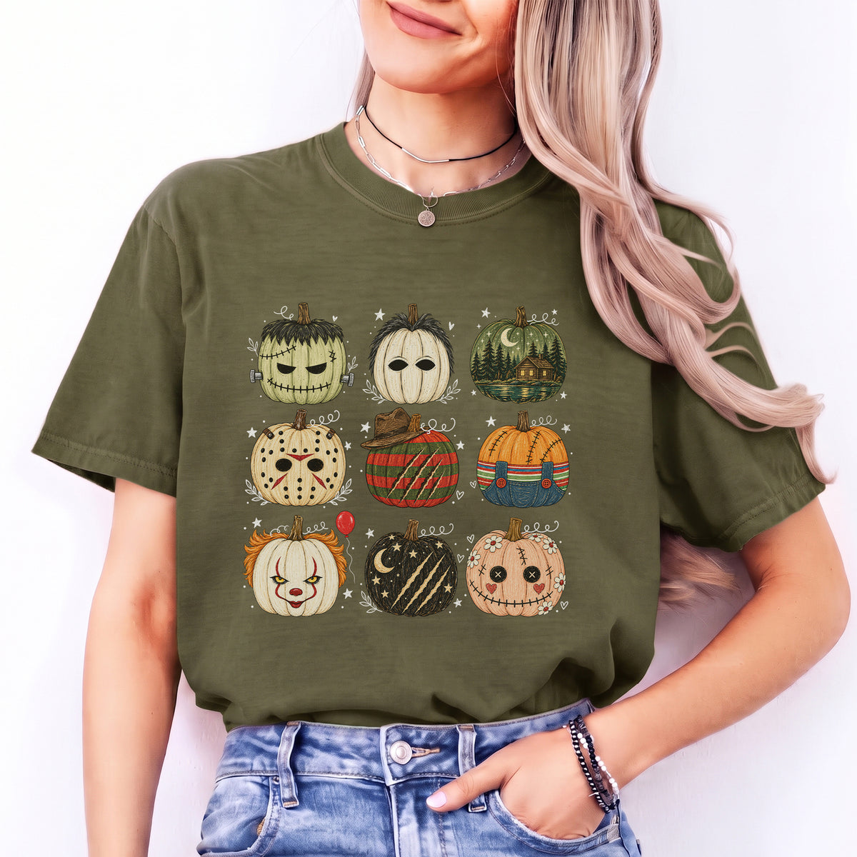 Gruseliges Slasher-T-Shirt mit Filmmotiv – „Horror Character Pumpkin“