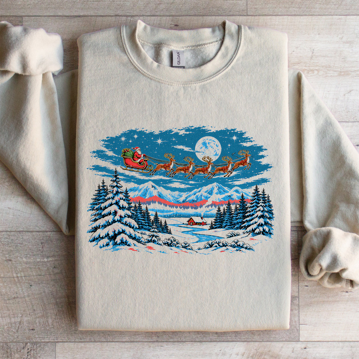 Kuscheliger Winter-Fleece-Sweatshirt mit Weihnachtsmotiv, Vintage-Schneeszene