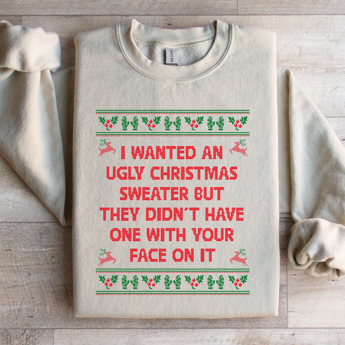 Ich wollte ein Sweatshirt mit einem hässlichen Weihnachtspullover-Motiv